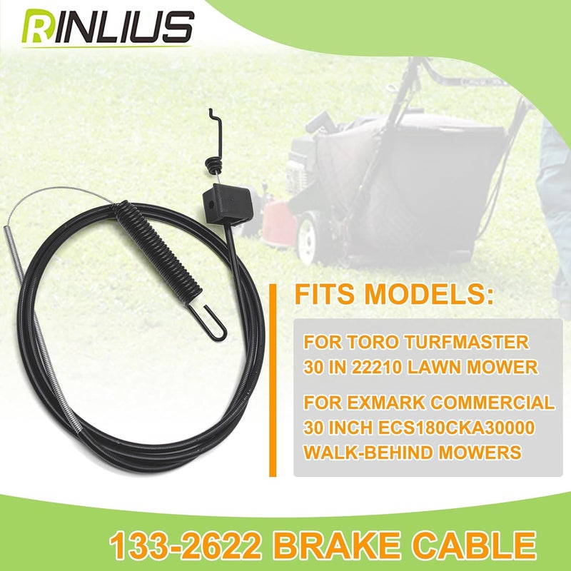Rinlius Lawn Mower Brake Cable 133-2622 for Toro Turfmaster/Exmark Commercial 30" Walk Behind Lawn Mowers 2-Bail Brake Cable fits 22210 ECS180CKA30000 Lawn Mowers Replaces 121-2310 - Image 3